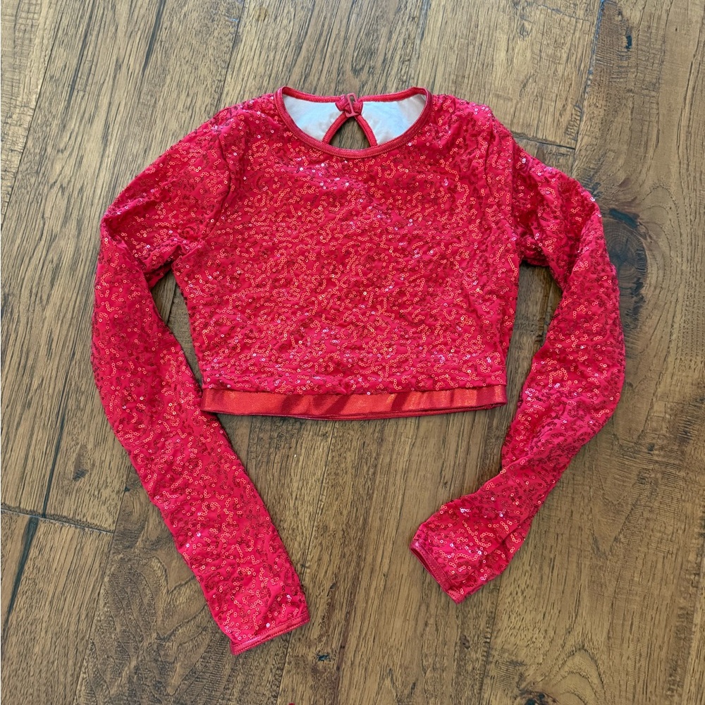 Balera Red Sequin Long Sleeve Crop Top